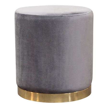 Round Glam Accent Ottoman with Stainless Steel Accent Band