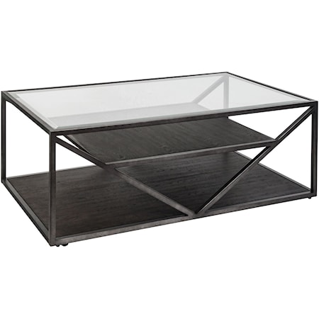 Contemporary Rectangular Cocktail Table with Glass Top