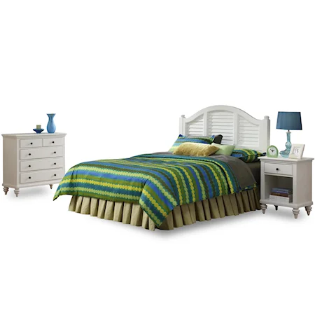 Coastal 3 Piece Queen Bedroom Set with Off-White Finish