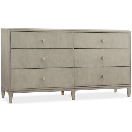 Contemporary 6-Drawer Dresser with Faux Shagreen Drawer Knobs