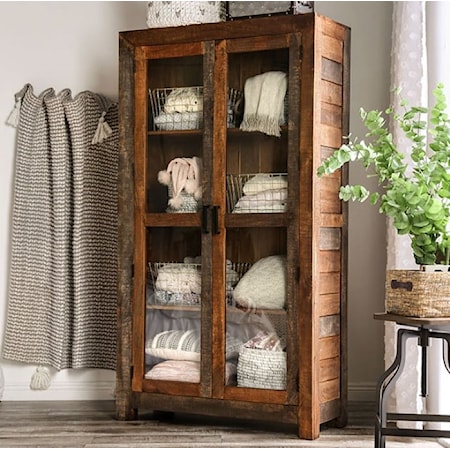 Solid Wood Bookcase with Glass Doors