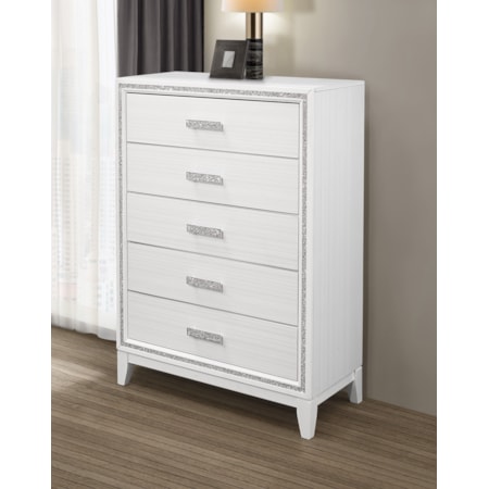 White 5-Drawer Chest with Glittered Trim