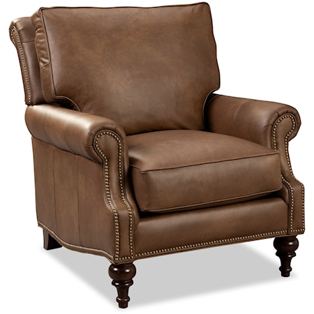Traditional Leather Accent Chair with Turned Legs