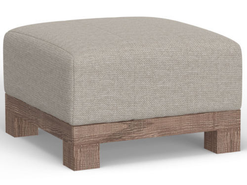 Contemporary Upholstered Square Ottoman with Exposed Wooden Base