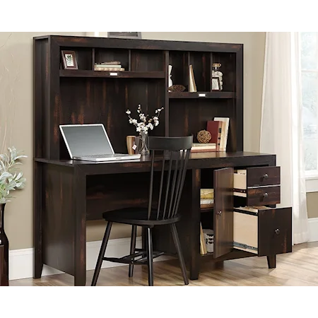 Industrial Computer Desk with Hutch & File Drawer