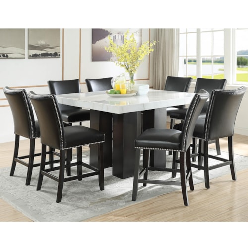 9 Piece Counter Height Dining Set with Marble Top