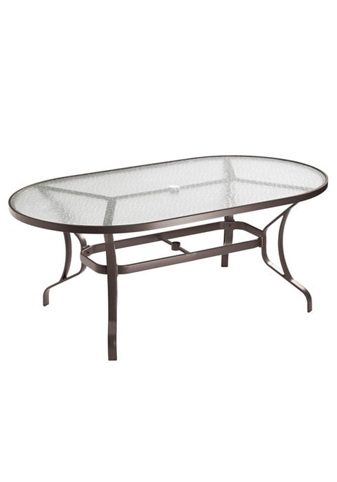 Obscure 72" x 40" Glass Oval Dining Table with Umbrella Hole