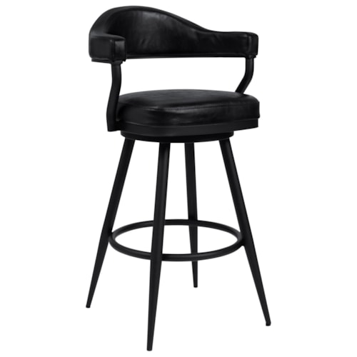 30" Bar Height Barstool in a Black Powder Coated Finish with Vintage Black Faux Leather