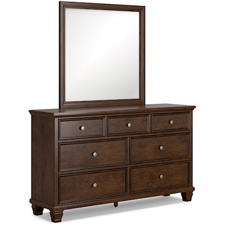 Transitional 7-Drawer Dresser with Mirror