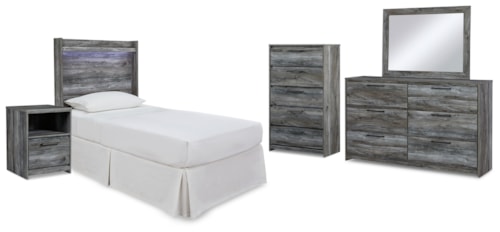 Twin Panel Headboard Bed, Dresser, Mirror And Nightstand
