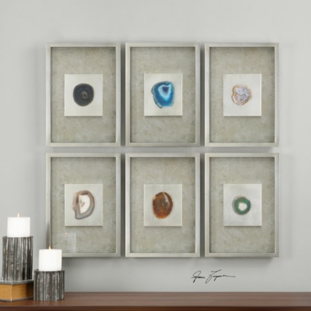 Agate Stone Silver Wall Art S/6