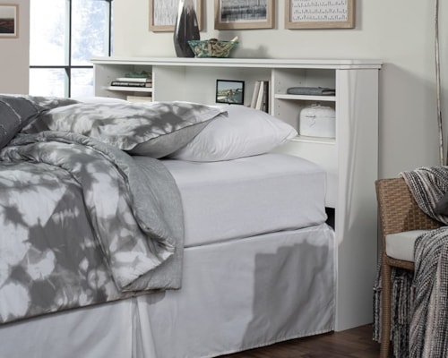 Transitional Full/Queen Storage Headboard with Adjustable Shelving