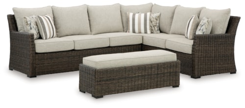 Outdoor Sofa Sectional/Bench With Cushion (Set Of 3)
