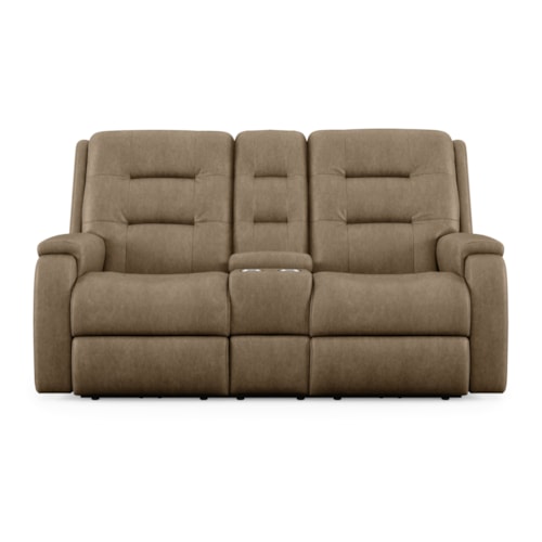 Contemporary Reclining Console Loveseat with Storage and Cup Holders