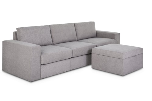 Flex Sofa with Wide Arm and Storage Ottoman - Pebble