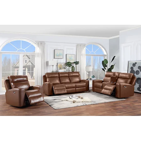3-Piece Casual Powered Recliner Living Room Set - Brown