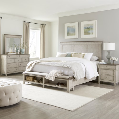 Farmhouse 4-Piece Queen Panel Storage Bedroom Set with Nightstand