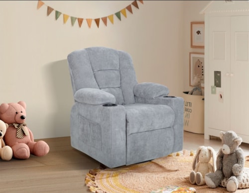 Casual Kid's Swivel Push Back Recliner with Cup Holders