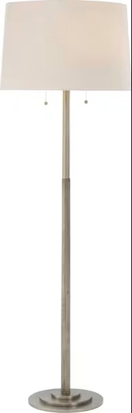 Contemporary Dark Nickel Floor Lamp with Linen Shade