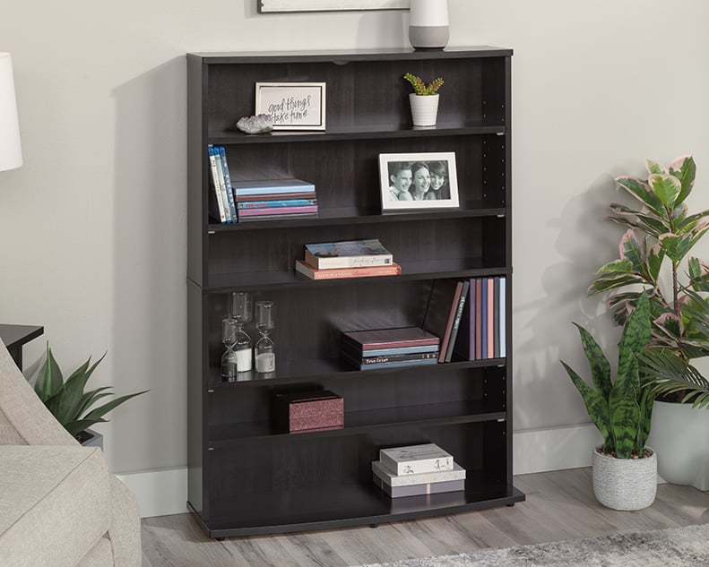 Transitional Multimedia Storage Tower with Adjustable Shelves