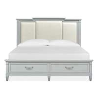 Contemporary King Panel Storage Bed w/Upholstered Headboard