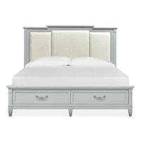 Contemporary California King Storage Bed with Upholstered Headboard