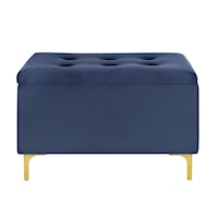Transitional 29" Hinged Top Storage Bench w/ Grid-Tufted Seat in Navy