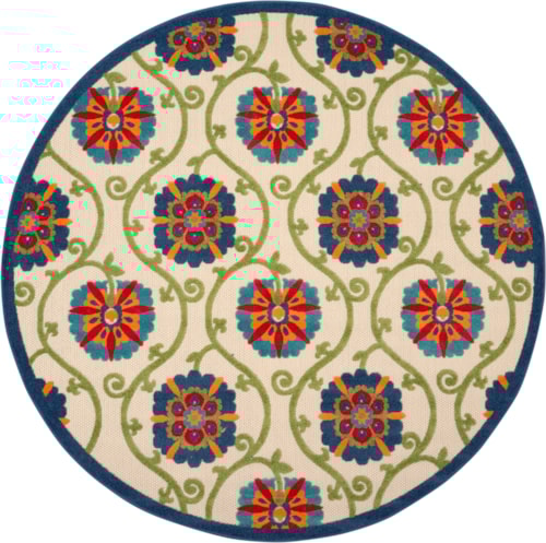 7'10"  Blue/Multicolor Round Rug