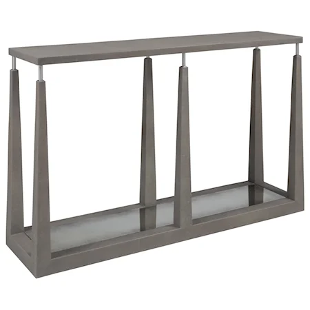 Contemporary Faux Shagreen Console Table with Antique Mirror Shelf