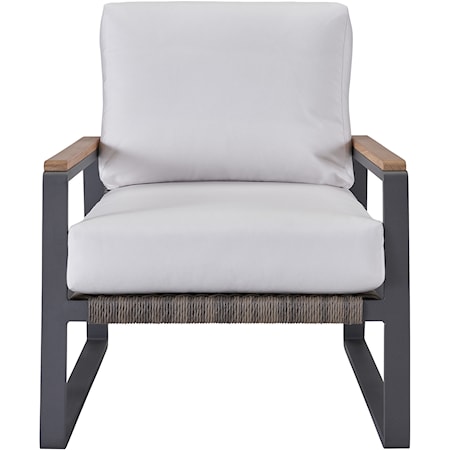 Coastal Outside Living Lounge Chair with Exposed Wood Arms