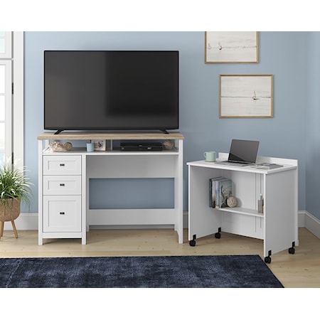 Farmhouse TV Credenza with Concealed Pull-Out Desk