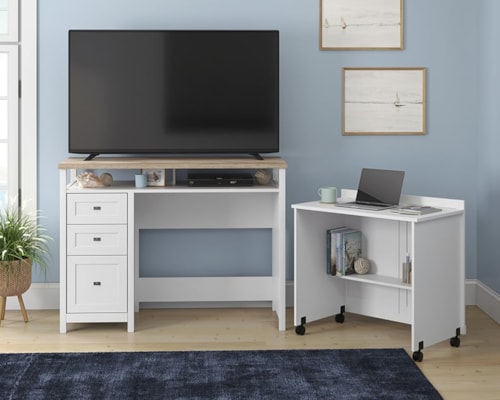 Farmhouse TV Credenza with Concealed Pull-Out Desk