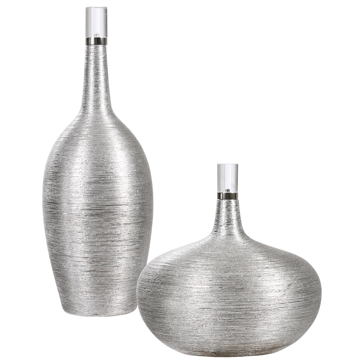 Uttermost Accessories Gatsby Silver Ribbed Bottles, S/2