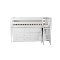 Windsor Youth Low Loft Bed w/Dresser & Bookshelf in White