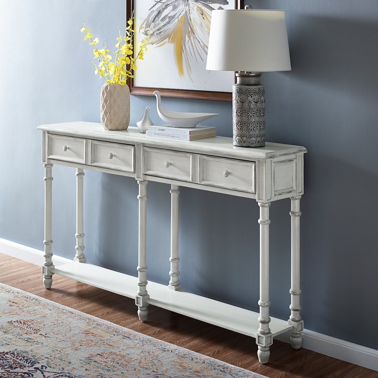 Accentrics Home Accents Hall Console Table in Antique White