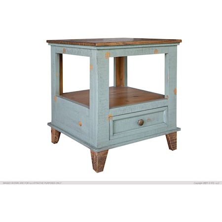 Toscana Rustic 1-Drawer End Table with Sage Green Finish