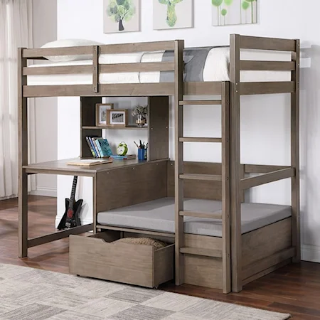 Transitional Youth Bunk Bed with Built in Desk and Storage