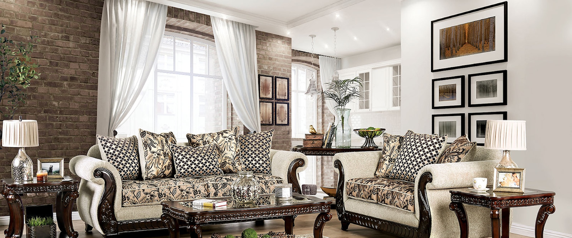 Traditional Sofa and Loveseat Set with Rolled Arms