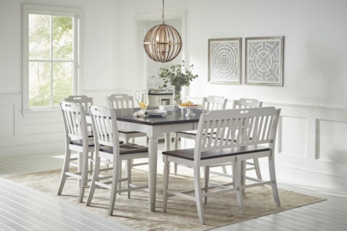 Farmhouse Counter Height Dining Table with 6 Chairs and Bench