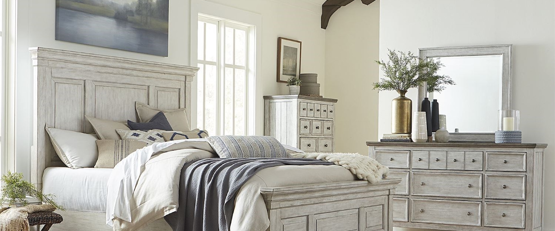 Farmhouse 4-Piece Queen Panel Bedroom Group with Bedroom Chest