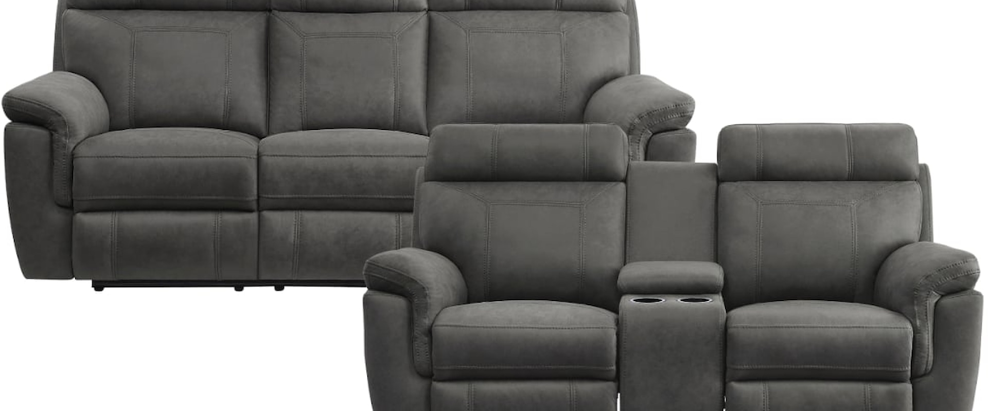 Casual 2-Piece Reclining Living Room Set with Cup Holders
