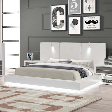 Contemporary California King Platform Bed with Built-In-Lighting