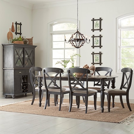 7-Piece Farmhouse Rectangular Dining Set with Leaf Insert