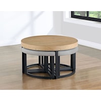 Contemporary Nesting Coffee Table Set with Upholstered Stools