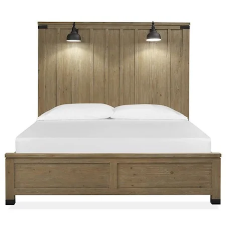 Modern Farmhouse Queen Panel Bed with Touch LED Lamps