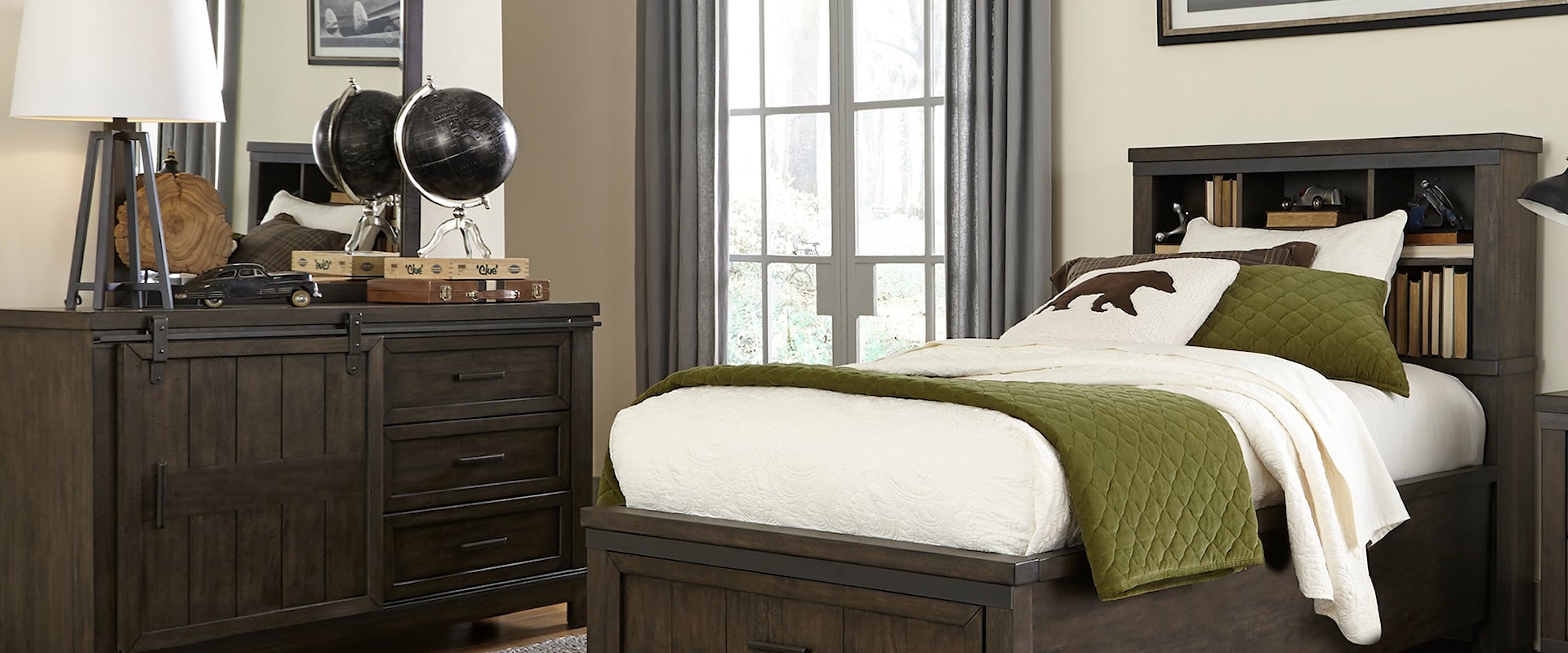 Transitional 3-Piece Full Panel Bookcase Bed Set
