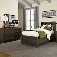 Transitional 3-Piece Twin Panel Bookcase Bed with Storage Footboard Set