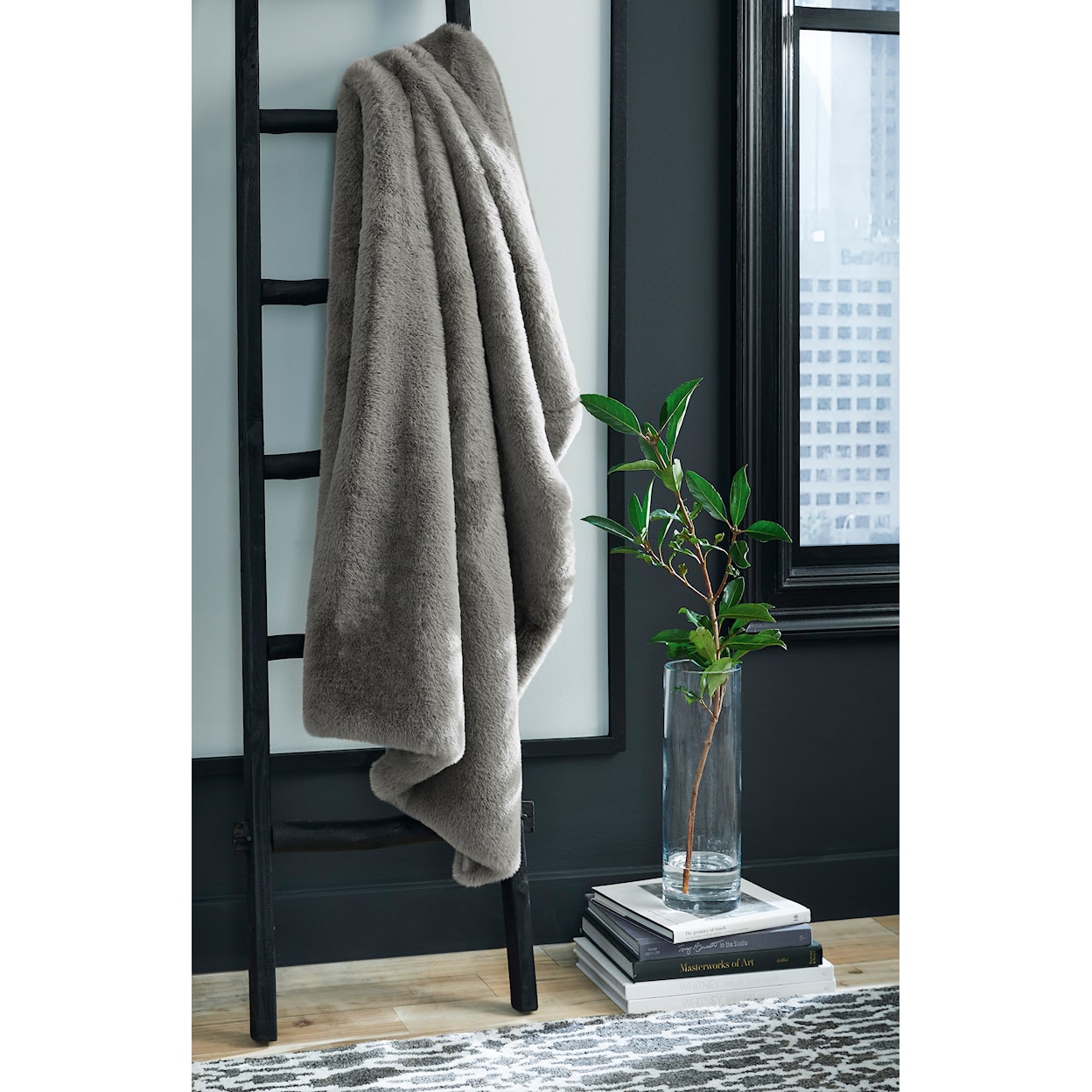 Ashley Signature Design Gariland Gariland Gray Faux Fur Throw