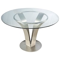 Contemporary Dining Table in Stainless Steel with Round Glass Top