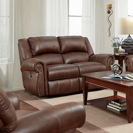 Traditional Rocking Reclining Loveseat with Nailhead Trim